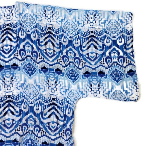 Chaps Blue White Semi Sheer Multiprint Short Dolman Sleeve Blouse Womens 3X - Picture 4 of 12